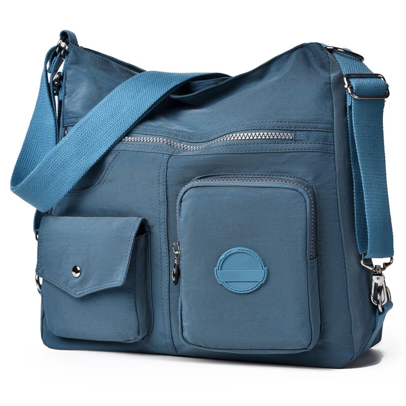 Dora & Liz Multipurpose Hobo Purse for Women with Antitheft RFID, Waterproof Nylon Crossbody Bag Shoulder Handbag, Convertible Backpack Pale Blue Large - Image 1